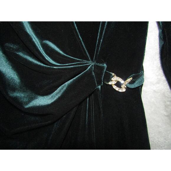 Anne Klein Women’s 10 Green Velvet Wrap Dress Rhinestone Chain Detail Holiday Pa - Picture 2 of 7